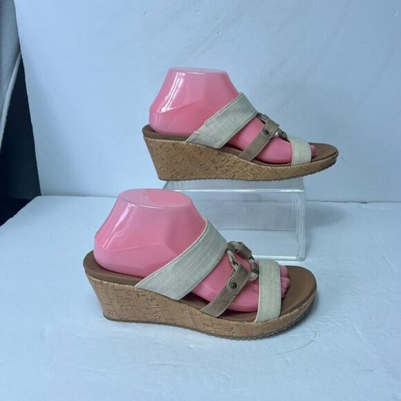 Skechers Sandals Women's 9 Tan Beige Comfort Platform Wedge Slip On Luxe Foam - Picture 9 of 14